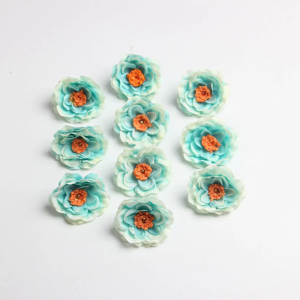 10 Pieces Peach Blossom Artificial Silk Flower Head Bud blue