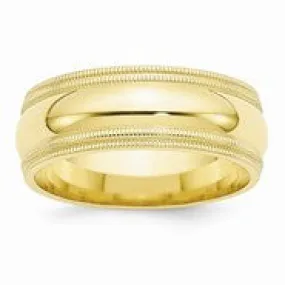 10k Yellow Gold 8mm Double Milgrain Comfort Fit Wedding Band Ring
