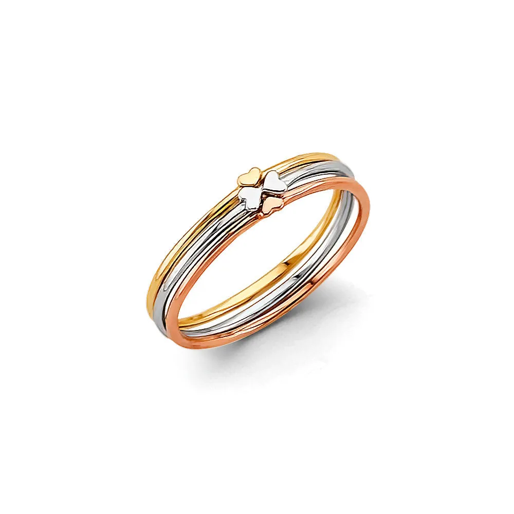 14K Tri Color Gold Stackable Heart Ring