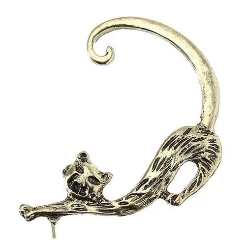 1Pc Trendy Left Ear Stud Cuff Exaggerated Alloy Winding Cat
