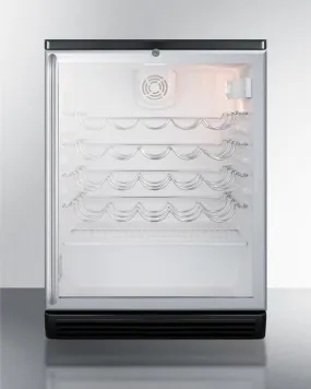 24 Inch Freestanding Wine Cellar with 36-Bottle Capacity, 4 Scalloped Wire Shelves, Automatic Defrost, Interior Lighting and Door Lock: Long Towel Bar Handle