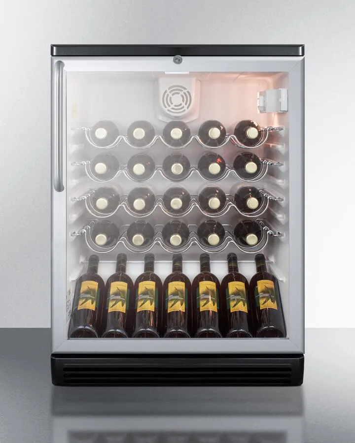 24 Inch Freestanding Wine Cellar with 36-Bottle Capacity, 4 Scalloped Wire Shelves, Automatic Defrost, Interior Lighting and Door Lock: Short Towel Bar Handle