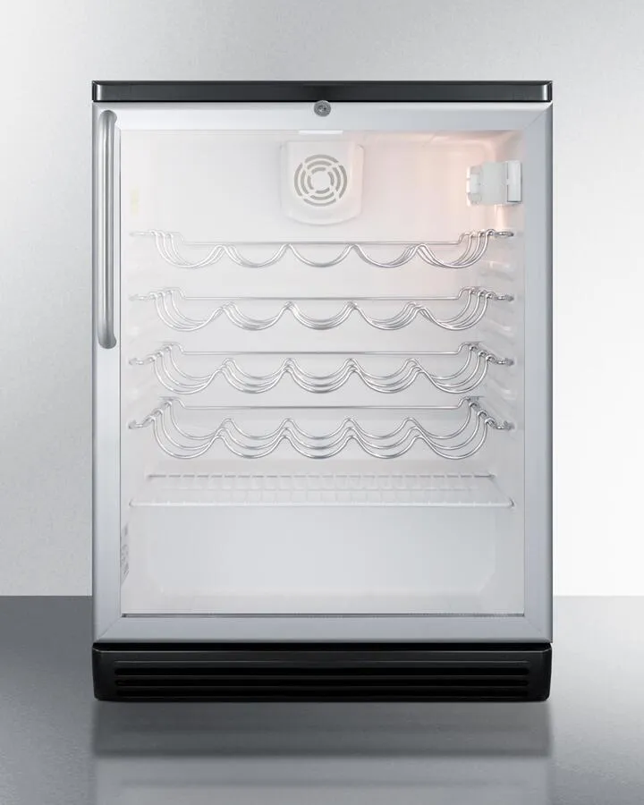 24 Inch Freestanding Wine Cellar with 36-Bottle Capacity, 4 Scalloped Wire Shelves, Automatic Defrost, Interior Lighting and Door Lock: Short Towel Bar Handle
