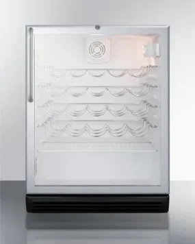 24 Inch Freestanding Wine Cellar with 36-Bottle Capacity, ADA-Compliant Height, 4 Scalloped Wire Shelves, Automatic Defrost, Interior Lighting and Door Lock: Towel Bar Handle on Stainless Door/Case