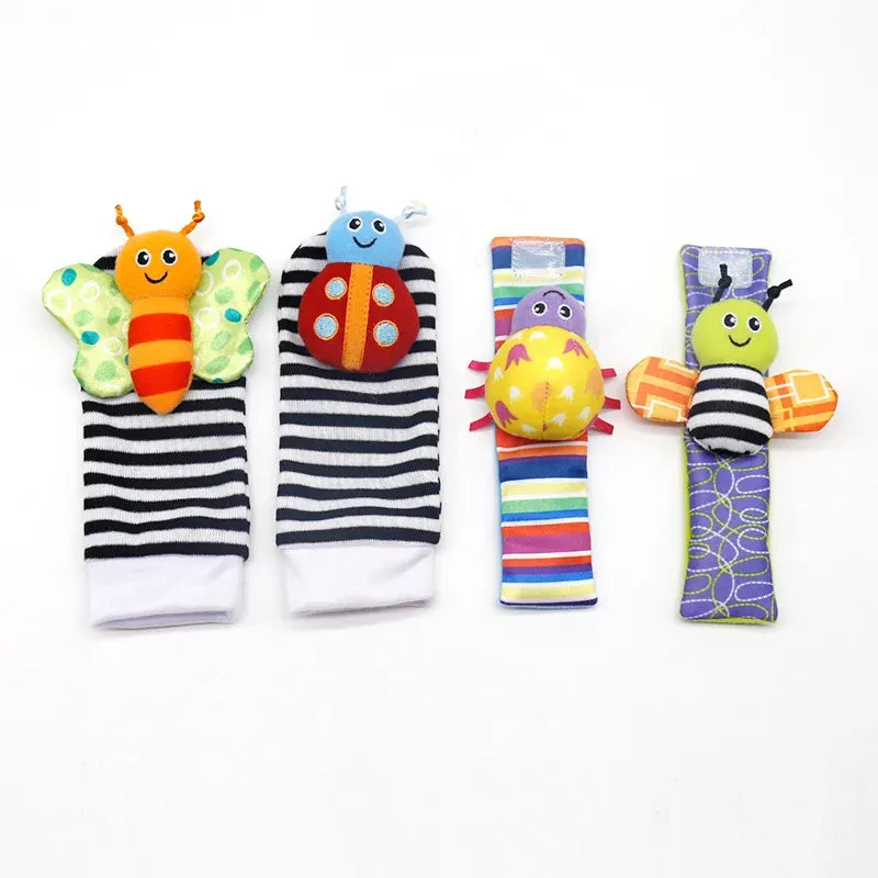 4Pcs Baby Toy 0-12 Months Baby Rattles Toys Animal Socks Wrist Strap