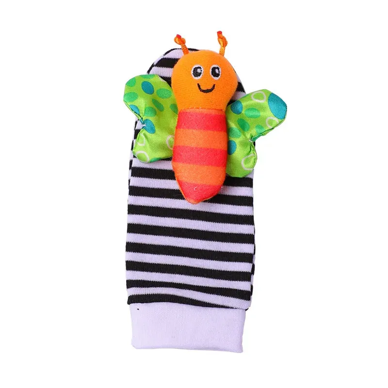4Pcs Baby Toy 0-12 Months Baby Rattles Toys Animal Socks Wrist Strap