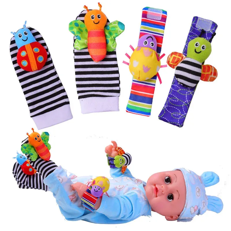 4Pcs Baby Toy 0-12 Months Baby Rattles Toys Animal Socks Wrist Strap