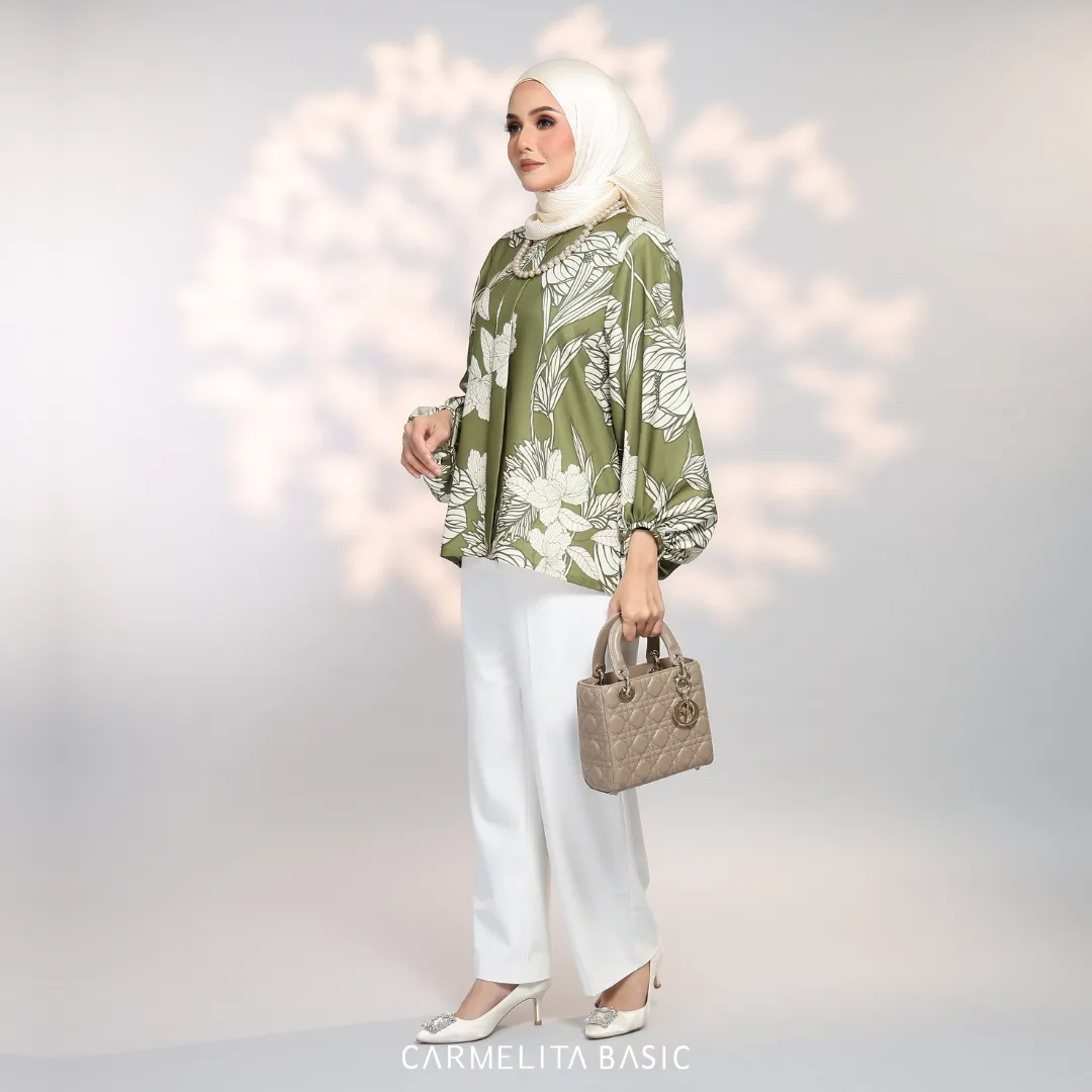 ADELE PRINTED BLOUSE - OLIVE