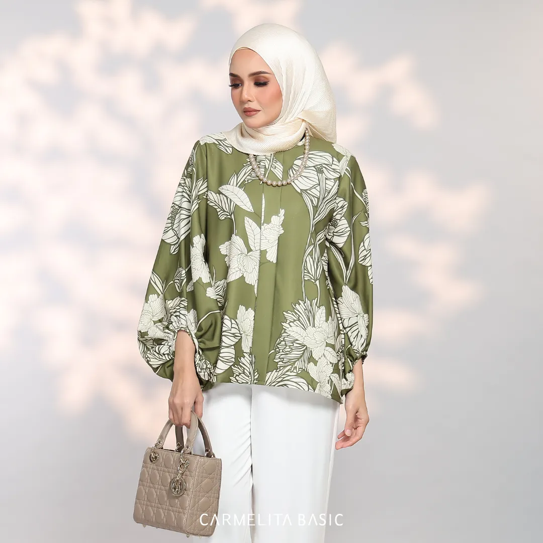 ADELE PRINTED BLOUSE - OLIVE