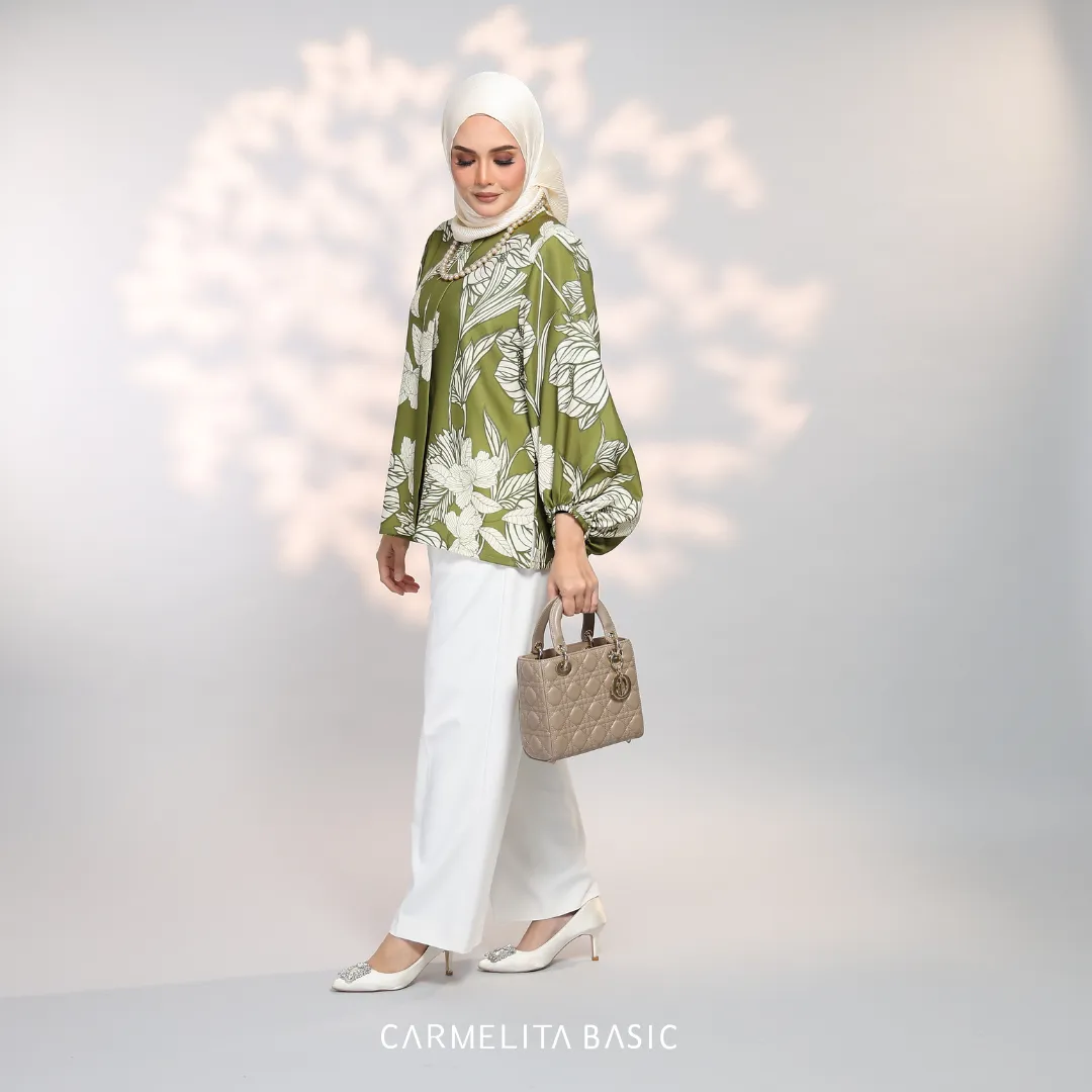 ADELE PRINTED BLOUSE - OLIVE