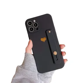 Anymob iPhone Black Wrist Strap Love Heart Phone Case Shockproof Soft Cover