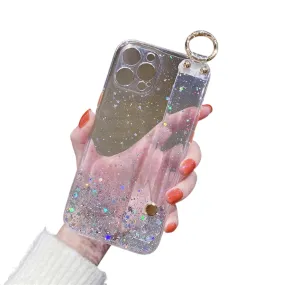 Anymob iPhone Case Plane Glitter Wristband Transparent Soft Wrist Strap Bracket Cover