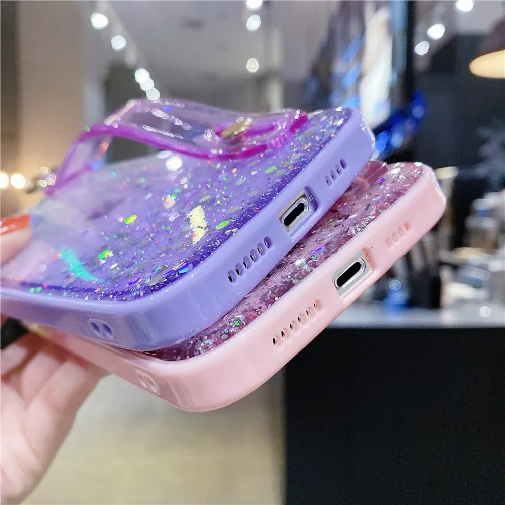 Anymob iPhone Case Plane Glitter Wristband Transparent Soft Wrist Strap Bracket Cover
