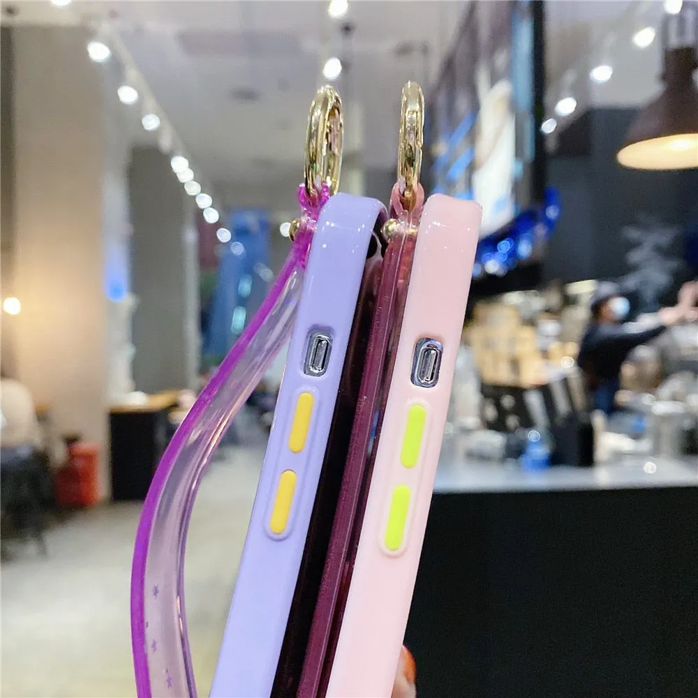Anymob iPhone Case Plane Glitter Wristband Transparent Soft Wrist Strap Bracket Cover