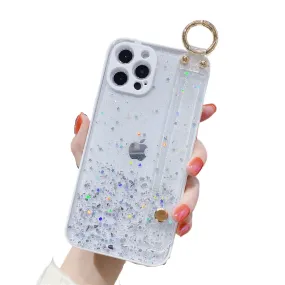 Anymob iPhone Case White Glitter Wristband Transparent Soft Wrist Strap Bracket Cover
