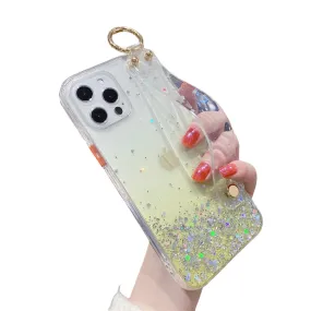 Anymob iPhone Case Yellow Glitter Wristband Transparent Soft Wrist Strap Bracket Cover