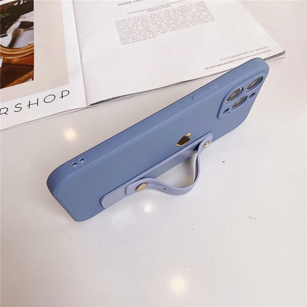Anymob iPhone Gray Wrist Strap Love Heart Phone Case Shockproof Soft Cover
