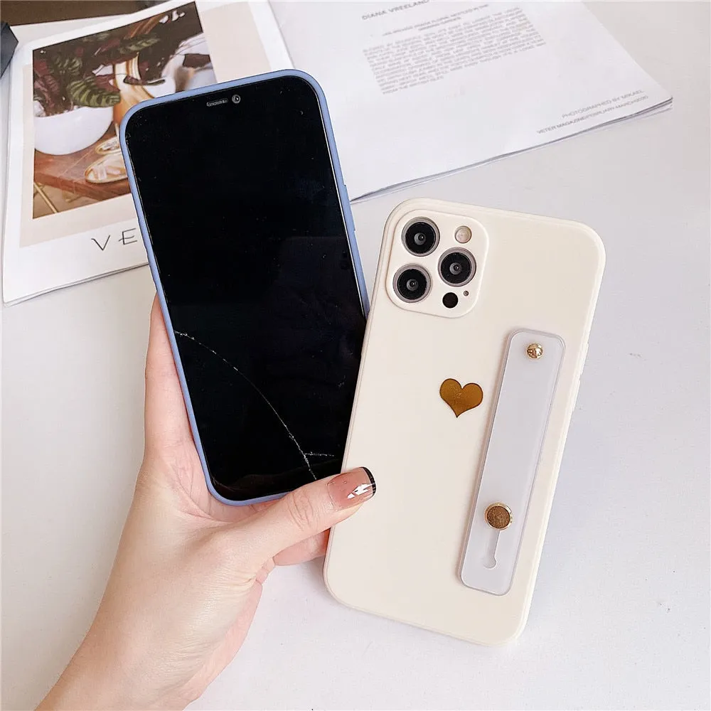 Anymob iPhone Gray Wrist Strap Love Heart Phone Case Shockproof Soft Cover