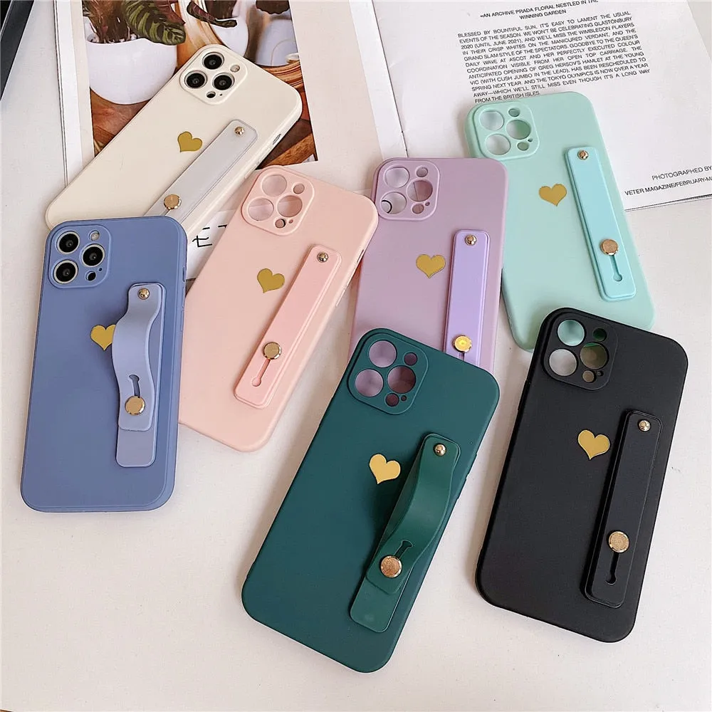 Anymob iPhone Gray Wrist Strap Love Heart Phone Case Shockproof Soft Cover