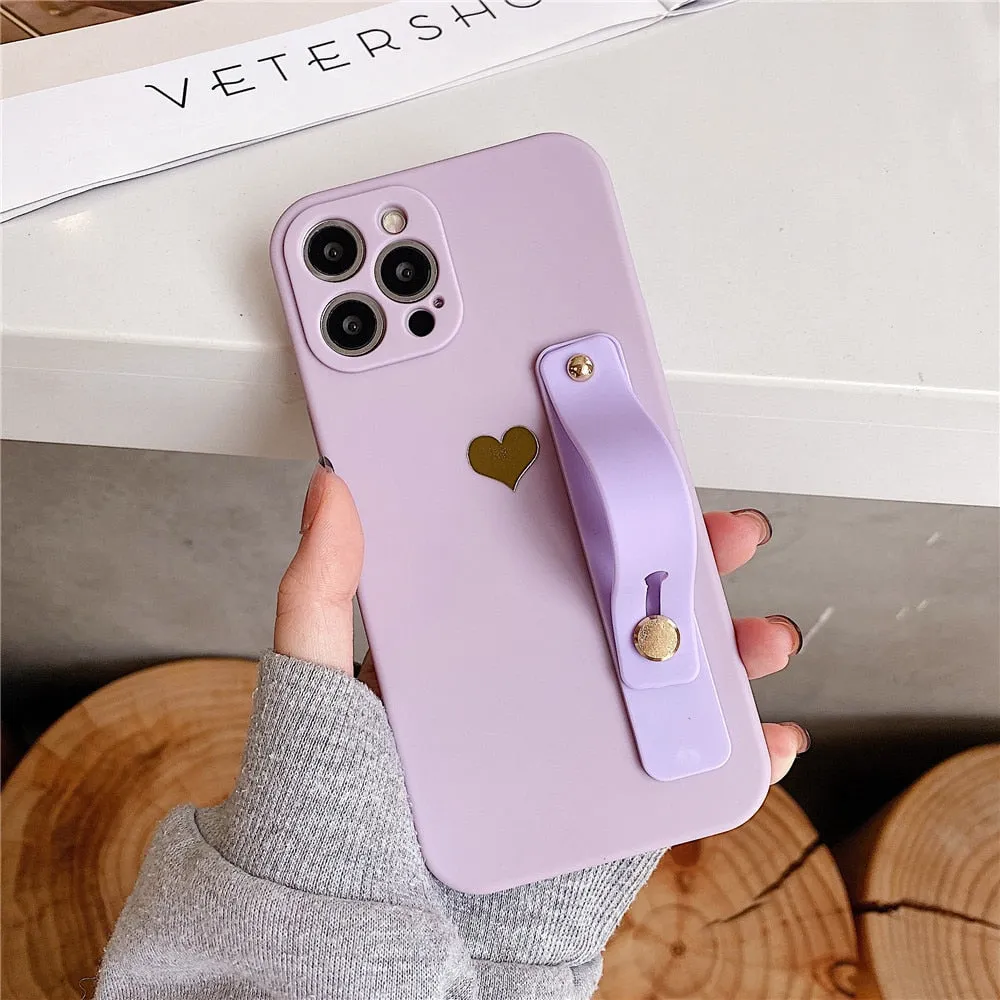 Anymob iPhone Gray Wrist Strap Love Heart Phone Case Shockproof Soft Cover