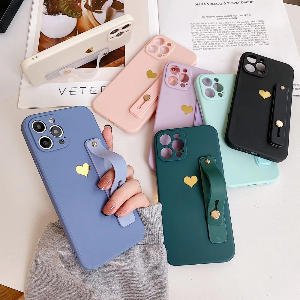 Anymob iPhone Gray Wrist Strap Love Heart Phone Case Shockproof Soft Cover
