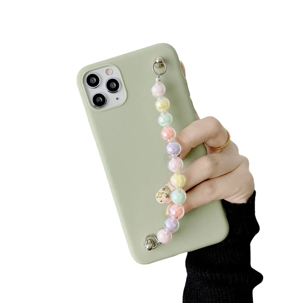 Anymob iPhone Green Beads Bracelet Chain Case Silicone Cover With Wrist Strap