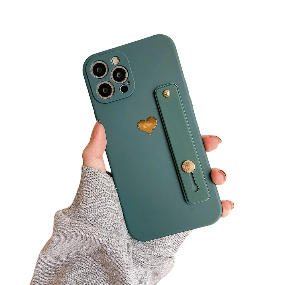 Anymob iPhone Green Wrist Strap Love Heart Phone Case Shockproof Soft Cover