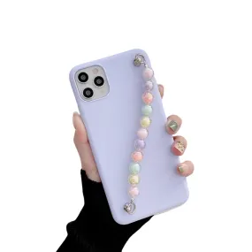Anymob iPhone Lavender Beads Bracelet Chain Case Silicone Cover With Wrist Strap