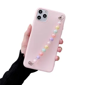 Anymob iPhone Pink Beads Bracelet Chain Case Silicone Cover With Wrist Strap