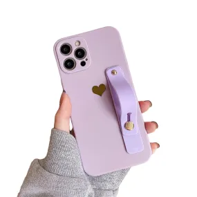 Anymob iPhone Violet Wrist Strap Love Heart Phone Case Shockproof Soft Cover