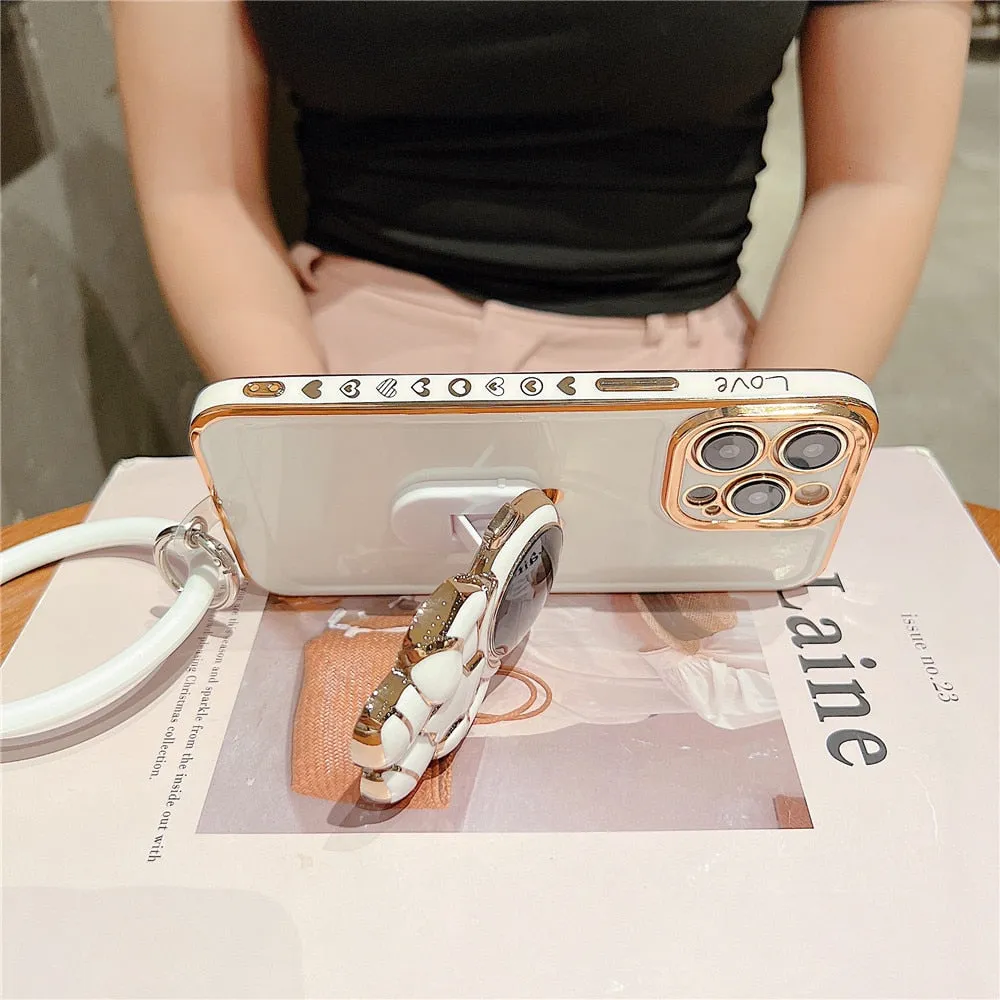 Anymob iPhone White Astronaut Bracelet Case Wrist Chain With Silicone Phone Back Cover