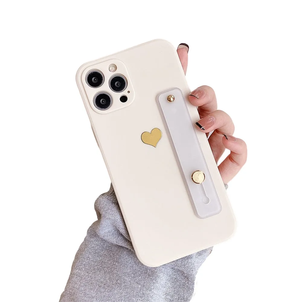 Anymob iPhone White Wrist Strap Love Heart Phone Case Shockproof Soft Cover