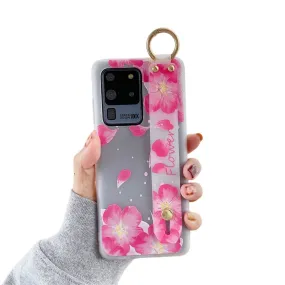 Anymob Samsung Cherry Flower Soft Silicon Wrist Strap Case Bag Shell Cover
