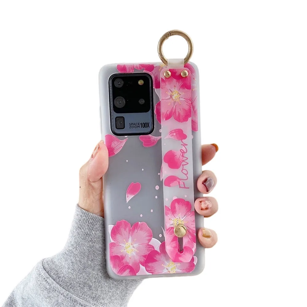 Anymob Samsung Cherry Flower Soft Silicon Wrist Strap Case Bag Shell Cover