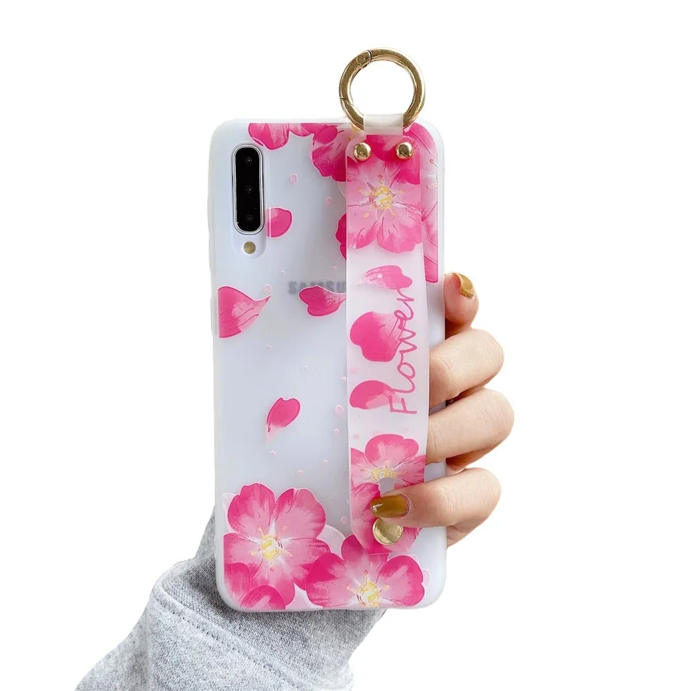 Anymob Samsung Cherry Flowers Case Wrist Strap Cover