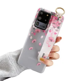 Anymob Samsung Falling Cherry Blossom Soft Silicon Wrist Strap Case Bag Shell Cover