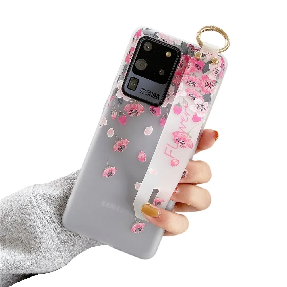 Anymob Samsung Falling Cherry Blossom Soft Silicon Wrist Strap Case Bag Shell Cover