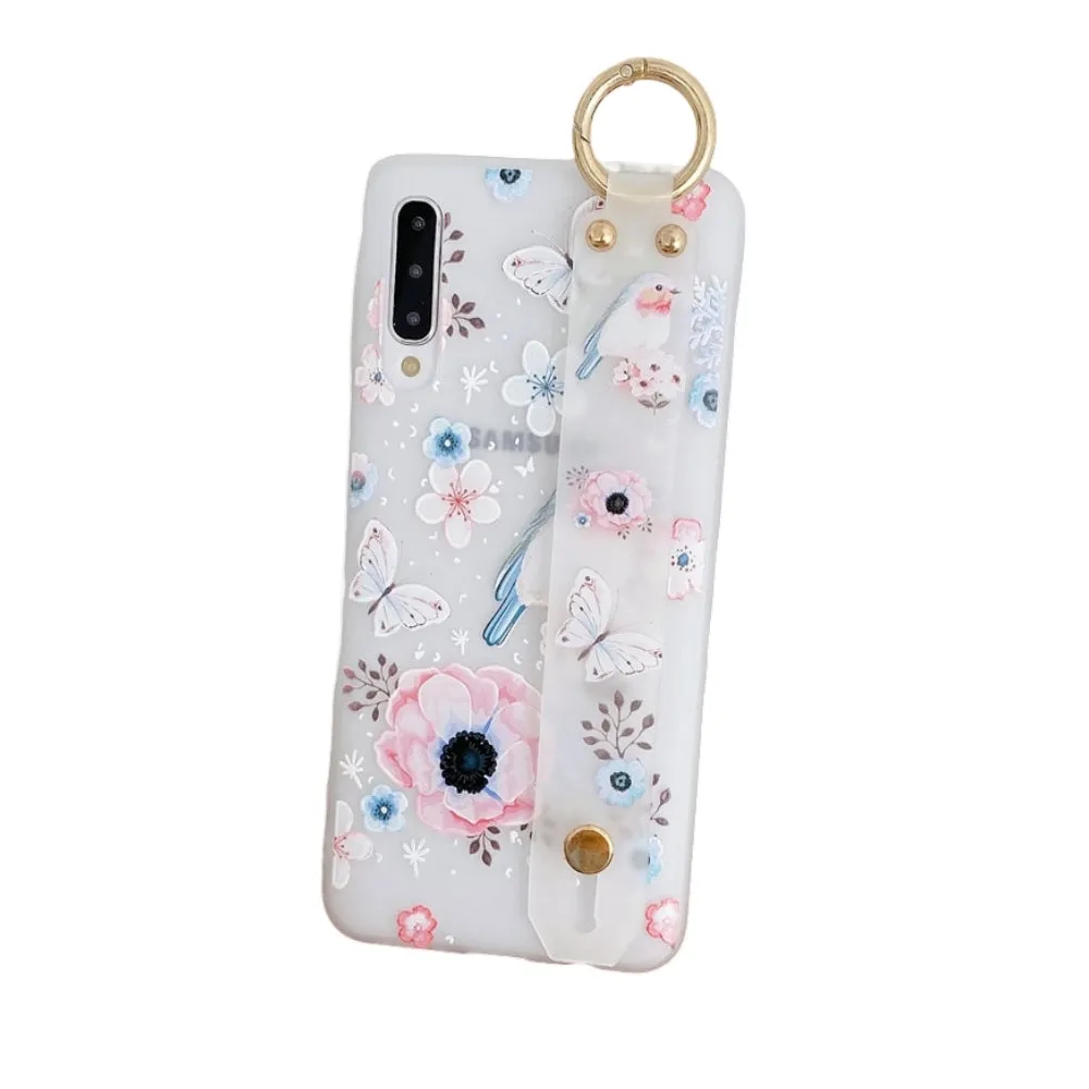 Anymob Samsung Gradient White And Pink Flowers Case Wrist Strap Cover