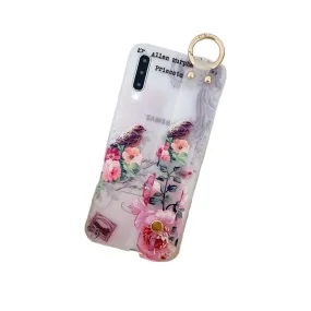 Anymob Samsung Pink Bird Flowers Case Wrist Strap Cover