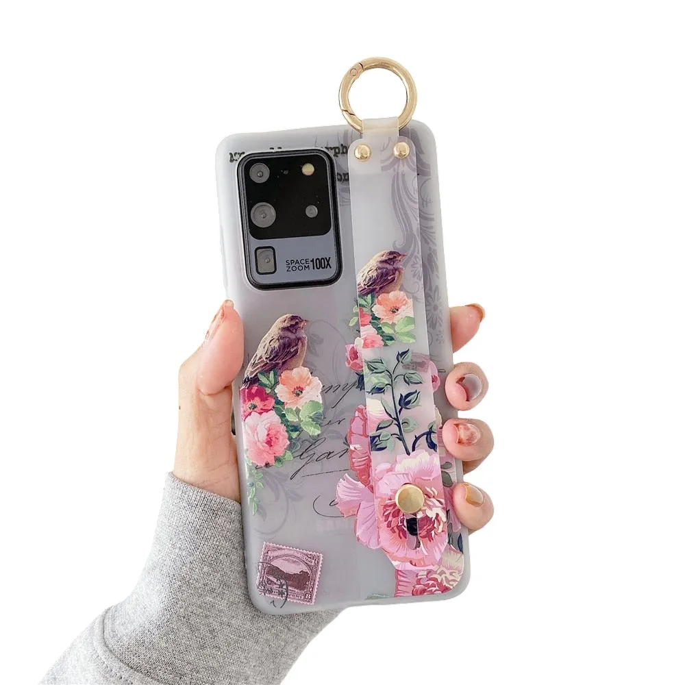 Anymob Samsung Pink Bird Soft Silicon Wrist Strap Case Bag Shell Cover