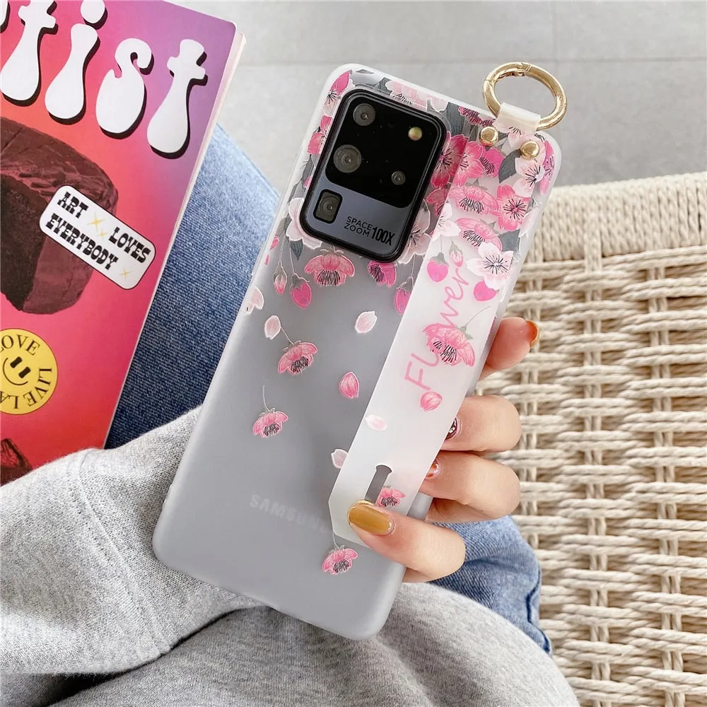 Anymob Samsung Pink Bird Soft Silicon Wrist Strap Case Bag Shell Cover