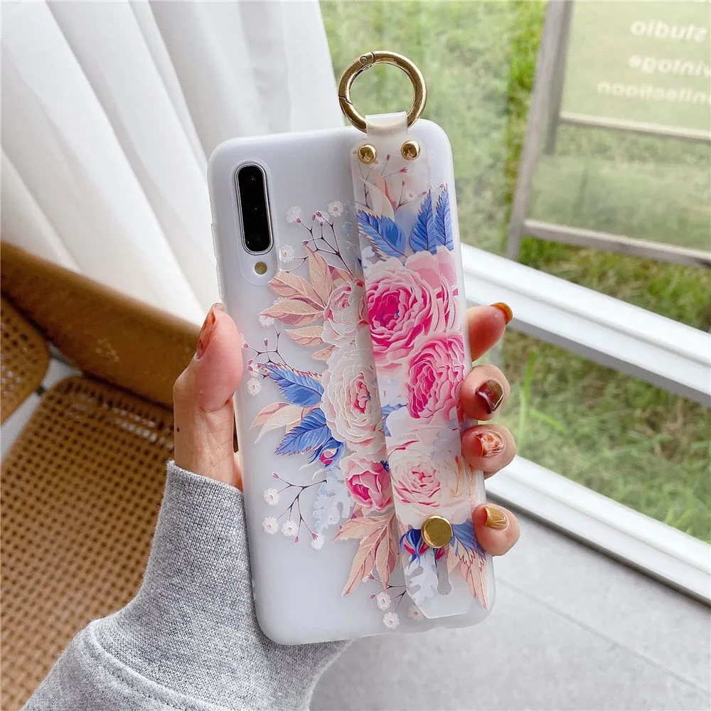 Anymob Samsung Rose Boquet Soft Flowers Case Wrist Strap Cover