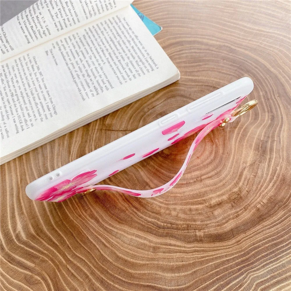 Anymob Samsung Rose Boquet Soft Flowers Case Wrist Strap Cover