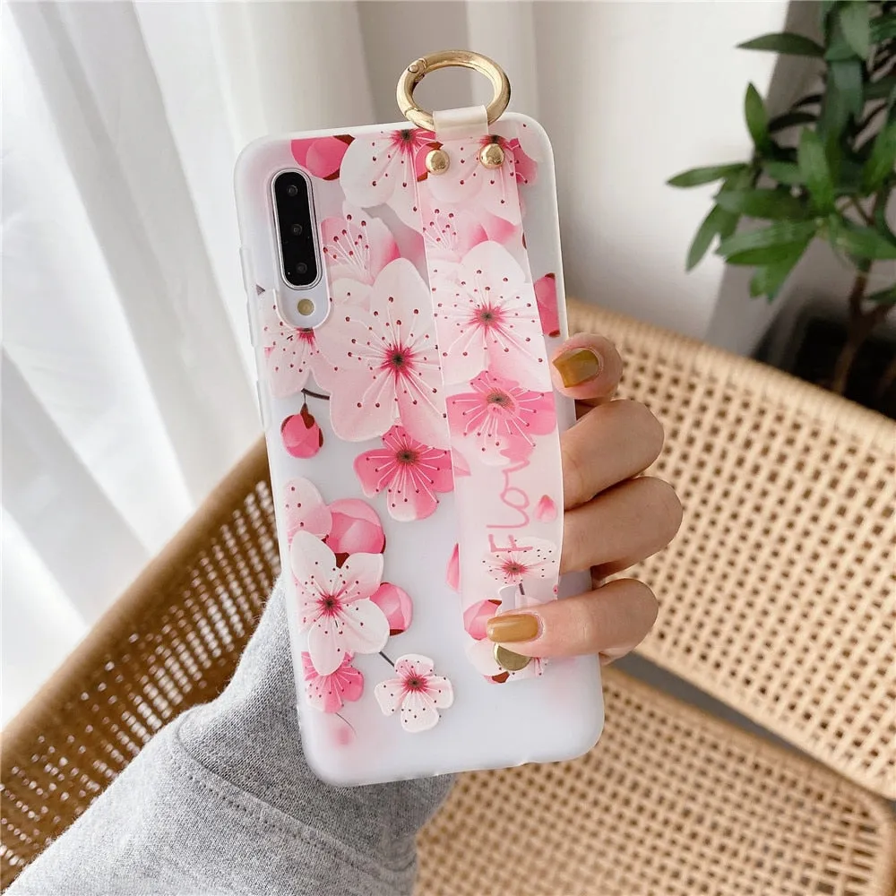 Anymob Samsung Rose Boquet Soft Flowers Case Wrist Strap Cover