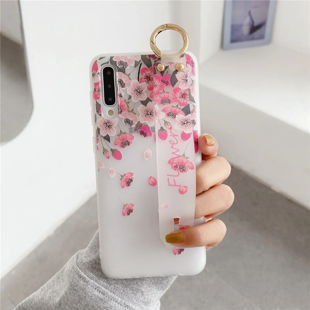 Anymob Samsung Rose Boquet Soft Flowers Case Wrist Strap Cover