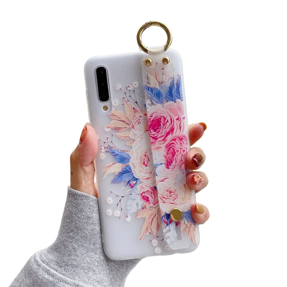 Anymob Samsung Rose Boquet Soft Flowers Case Wrist Strap Cover