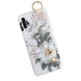 Anymob Samsung White Magnolia Flowers Case Wrist Strap Cover