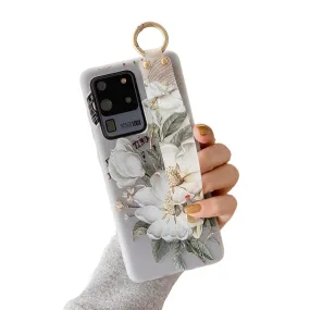 Anymob Samsung White Magnolia Soft Silicon Wrist Strap Case Bag Shell Cover