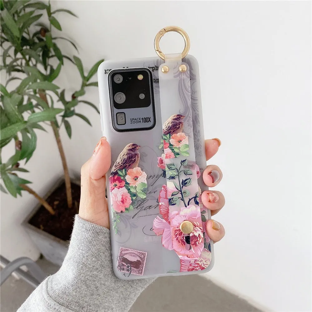 Anymob Samsung White Magnolia Soft Silicon Wrist Strap Case Bag Shell Cover