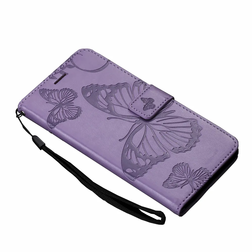 Anymob Xiaomi Redmi Purple Wrist Chain Case Butterfly Pattern Soft Leather Phone Cover
